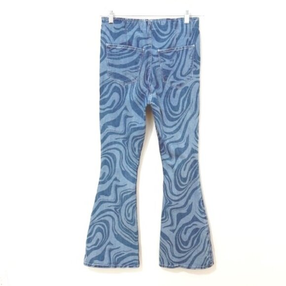 Hollister Denim Jeans Ultra High Rise Flare Pull On Blue Swirl Marble Retro S - Picture 2 of 3